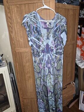 Vintage Boho Maxi Dress in Lilac & Teal